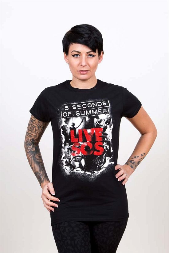 5 Seconds of Summer Ladies T-Shirt: Live SoS - 5 Seconds of Summer - Merchandise - Unlicensed - 5055295396784 - 