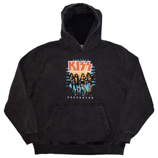 KISS Unisex Stone Wash Pullover Hoodie: Destroyer 3D Logo (Charcoal Grey) (Wash Collection) - Kiss - Merchandise -  - 5056737296785 - 22. November 2024