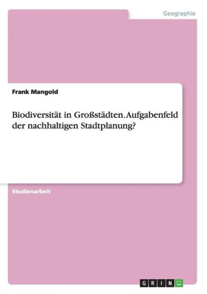 Cover for Mangold · Biodiversität in Großstädten. A (Book)