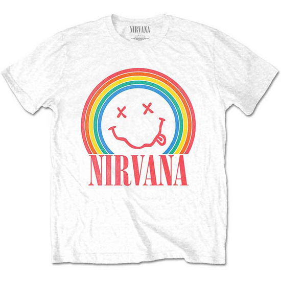 Nirvana Unisex T-Shirt: Happy Face Rainbow - Nirvana - Marchandise -  - 5056561052786 - 