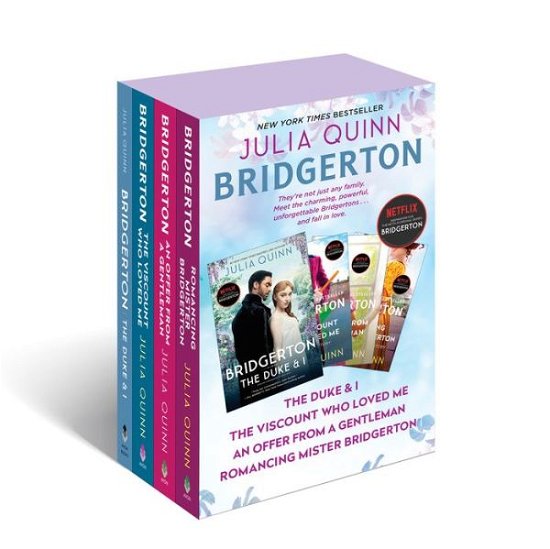Cover for Julia Quinn · Bridgerton Boxed Set 1-4: The Duke and I/The Viscount Who Loved Me/An Offer from a Gentleman / Romancing Mister Bridgerton (Paperback Book) (2022)