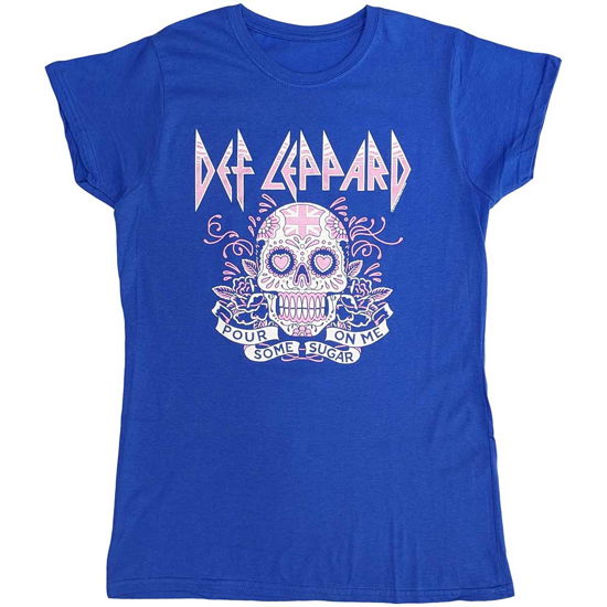 Def Leppard Ladies T-Shirt: Pour Some Sugar On Me Skull Tour 2019 (Blue) (Ex-Tour) - Def Leppard - Merchandise -  - 5056737224788 - January 18, 2024