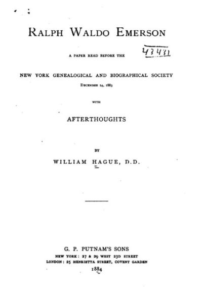 Cover for William Hague · Ralph Waldo Emerson, A Paper Read Before the New York Genealogical and Biographical Society (Paperback Book) (2016)