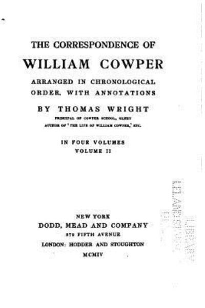 Cover for William Cowper · The correspondence of William Cowper arranged in chronological order (Pocketbok) (2016)