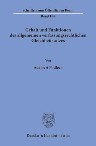 Cover for Podlech · Gehalt und Funktionen des allge (Book) (1971)