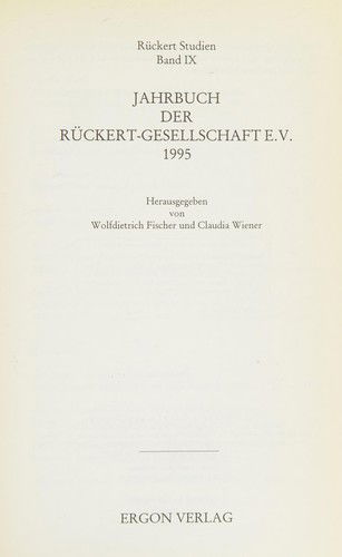 Cover for Wolfdietrich Fischer · Jahrbuch Der Ruckert Gesellschaft (Paperback Book) (1995)