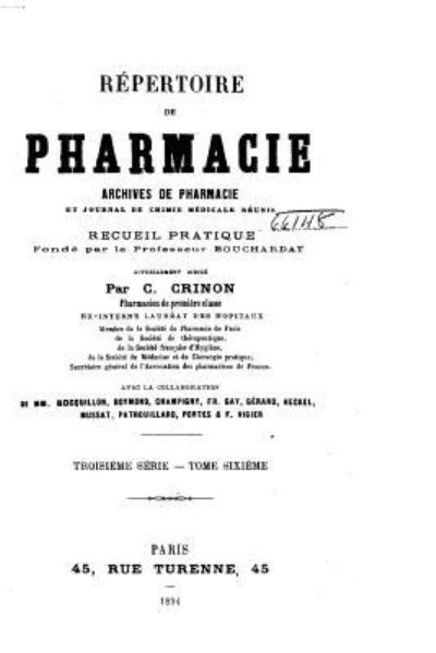 Cover for C Crinon · Repertoire de pharmacie (Paperback Book) (2016)