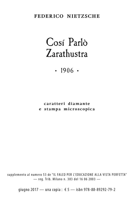 Cover for Friedrich Nietzsche · Cosi Parlo Zarathustra. Ediz. A Caratteri Diamante E Stampa Microscopica (Buch)