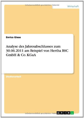 Cover for Enrico Giese · Analyse Des Jahresabschlusses Zum 30.06.2011 Am Beispiel Von Hertha Bsc Gmbh &amp; Co. Kgaa (Paperback Book) [German edition] (2014)