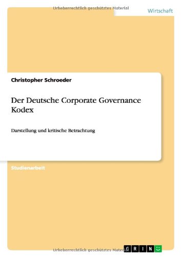 Cover for Schroeder · Der Deutsche Corporate Govern (Book) [German edition] (2010)