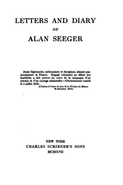 Cover for Alan Seeger · Letters and Diary of Alan Seeger (Paperback Book) (2016)