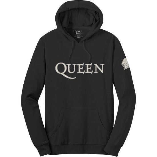Queen Unisex Pullover Hoodie: Logo & Crest (Applique Motifs) - Queen - Merchandise - MERCHANDISE - 5056170666800 - 30. december 2019