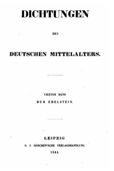 Cover for Der Edlestein · Dichtungen Des Deutschen Mittelalters - Vierter Band (Paperback Bog) (2015)