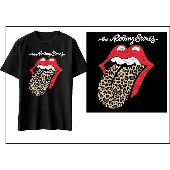 The Rolling Stones Unisex T-Shirt: Leopard Print Tongue - The Rolling Stones - Produtos -  - 5056561025803 - 