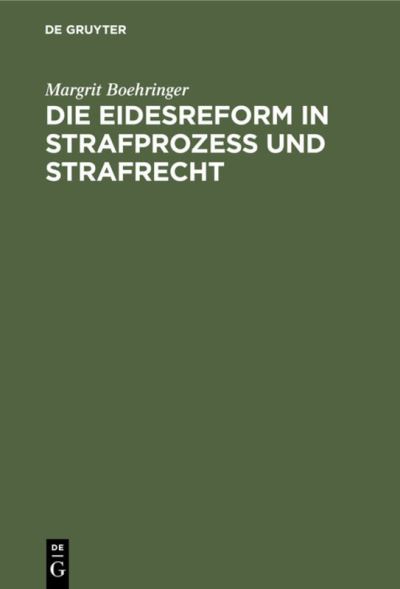 Cover for Margrit Boehringer · Die Eidesreform in Strafprozess und Strafrecht (Book) (1931)