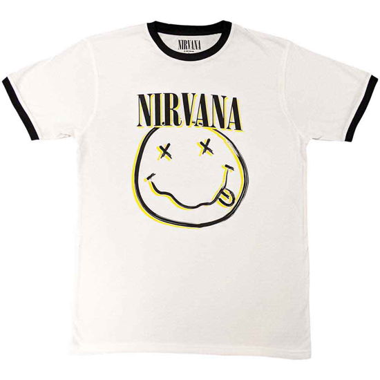 Nirvana Unisex Ringer T-Shirt: Double Happy Face - Nirvana - Produtos -  - 5056561073804 - 