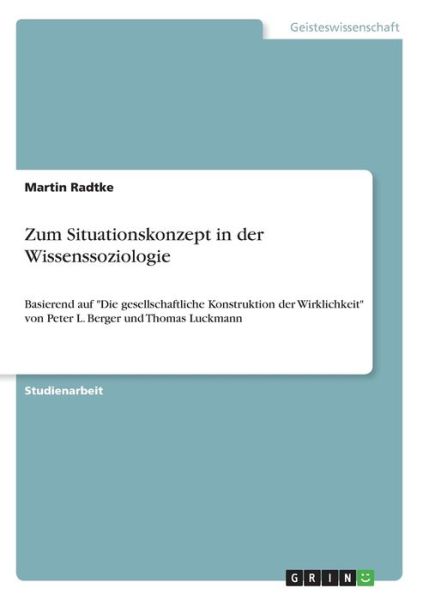 Cover for Radtke · Zum Situationskonzept in der Wis (Book)