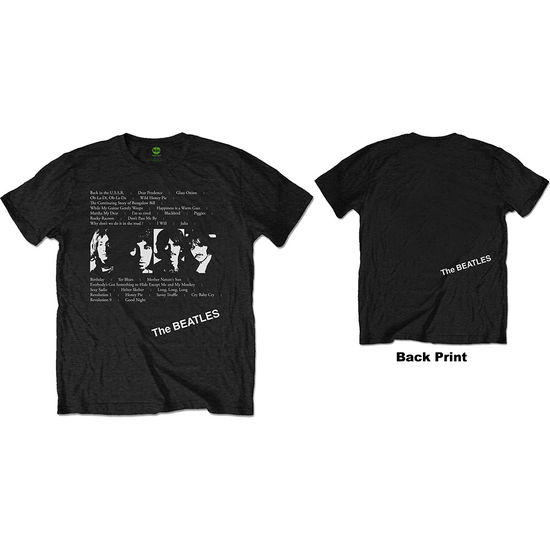 The Beatles Unisex T-Shirt: White Album Tracks (Back Print) - The Beatles - Gadżety - Rockoff - 5056170658805 - 18 października 2018