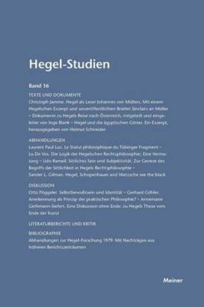 Cover for Otto Poeggeler · Hegel-Studien / Hegel-Studien Band 16 (Taschenbuch) (1981)