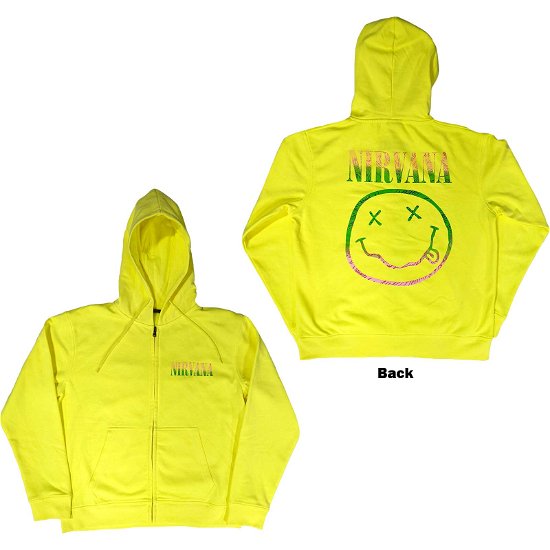 Nirvana Unisex Zipped Hoodie: Sorbet Ray Happy Face (Back Print) - Nirvana - Koopwaar -  - 5056561059808 - 