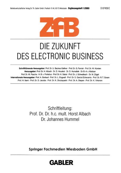 Cover for Horst Albach · Die Zukunft Des Electronic Business - Zfb Special Issue (Pocketbok) [2003 edition] (2003)