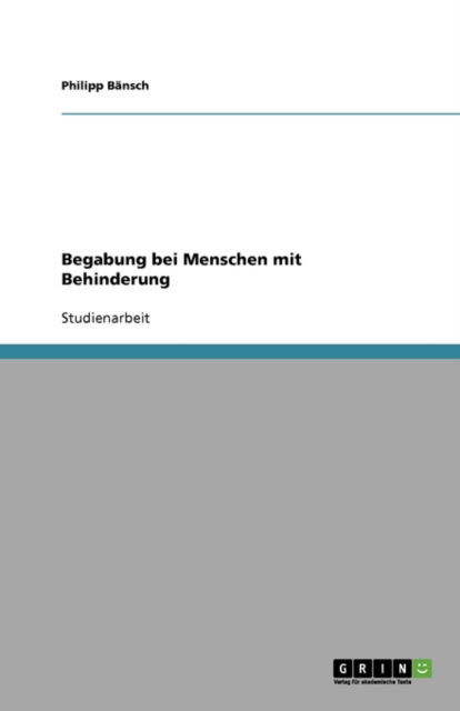 Cover for Bänsch · Begabung bei Menschen mit Behind (Book) [German edition] (2008)