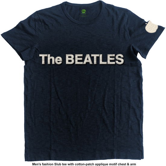 Cover for The Beatles · The Beatles Unisex T-Shirt: Logo &amp; Apple (Applique) (T-shirt) [size S] [Blue - Unisex edition]