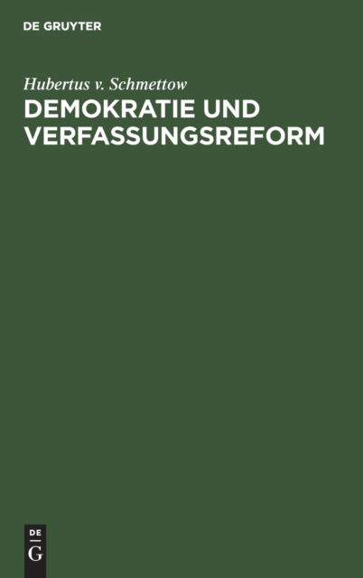 Cover for Hubertus Schmettau · Demokratie und Verfassungsreform (N/A) (1925)