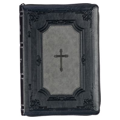 Cover for Christian Art Publishers · KJV Holy Bible, Super Giant Print, Two-tone Black / Gray Faux Leather w/Ribbon Marker, Thumb Index, Red Letter, King James Version (Läderbok) (2021)