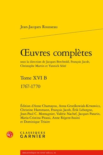 Cover for Jean-Jacques Rousseau · Oeuvres Completes : Tome XVI B (Paperback Book) (2021)