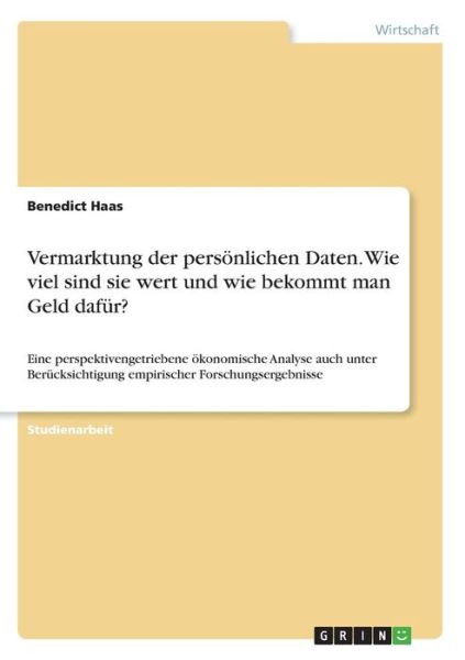 Cover for Haas · Vermarktung der persönlichen Daten (Book)