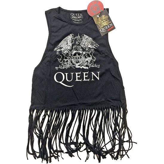 Cover for Queen · Queen Ladies Tassel Vest: Crest Vintage (Klær) [size S] [Black - Ladies edition]
