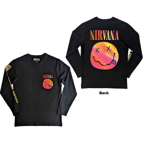 Nirvana Unisex Long Sleeve T-Shirt: Gradient Happy Face (Back & Sleeve Print) - Nirvana - Gadżety -  - 5056561089812 - 