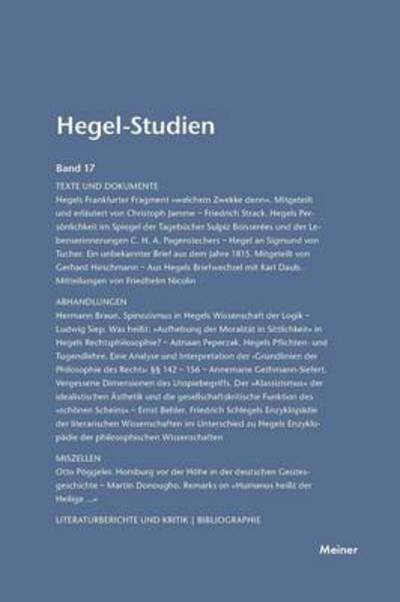 Cover for Otto Poeggeler · Hegel-Studien / Hegel-Studien Band 17 (Taschenbuch) (1982)
