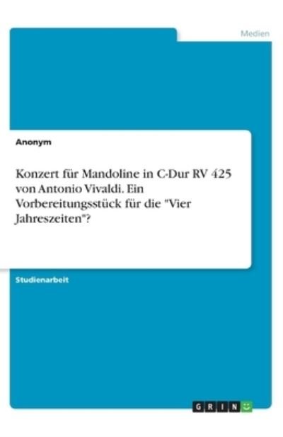 Cover for Anonym · Konzert für Mandoline in C-Dur R (N/A)