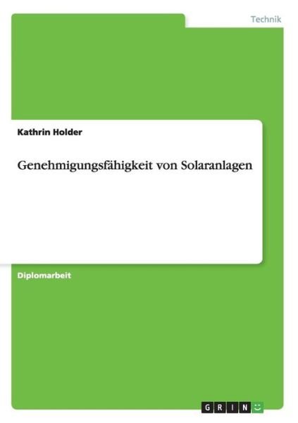 Cover for Holder · Genehmigungsfähigkeit von Solara (Book)