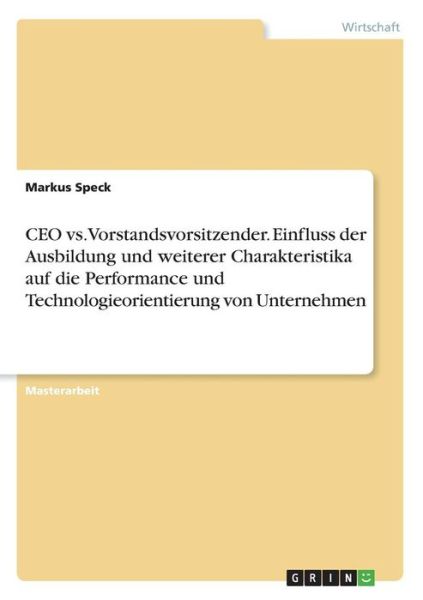 Cover for Speck · CEO vs. Vorstandsvorsitzender. Ei (Book)