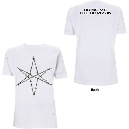 Bring Me The Horizon Unisex T-Shirt: Barbed Wire (White) (Back Print) - Bring Me The Horizon - Merchandise -  - 5056187753814 - November 16, 2021