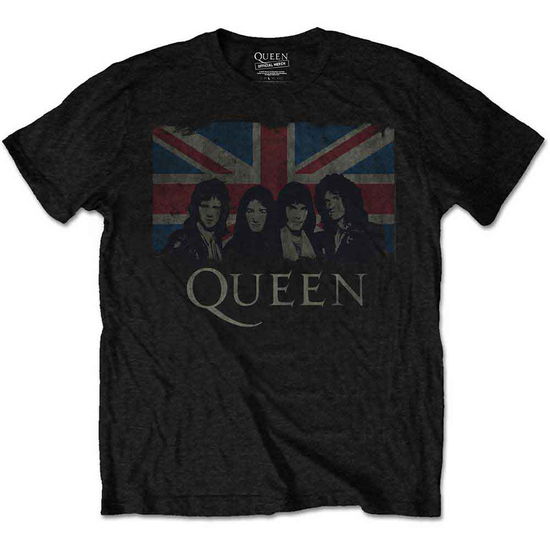 Cover for Queen · Queen Kids T-Shirt: Vintage Union Jack (Black) (9-10 Years) (T-shirt) [size 9-10yrs] [Black - Kids edition] (2022)