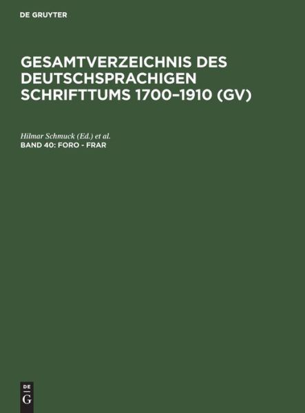 Cover for Peter Geils · Foro - Frar : Aus : Gesamtverzeichnis des deutschsprachigen Schrifttums (Book) (1981)