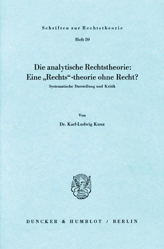 Cover for Kunz · Die analytische Rechtstheorie: Ein (Book) (1977)