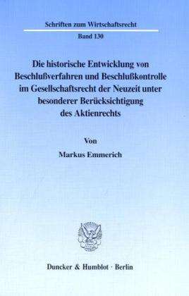 Cover for Emmerich · Die historische Entwicklung vo (Book) (2000)