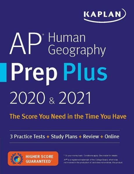 Cover for Kaplan Test Prep · AP Human Geography Prep Plus 2020 And 2021 3 Practice Tests + Study Plans + Targeted Review and Practice + Online (Book) (2020)
