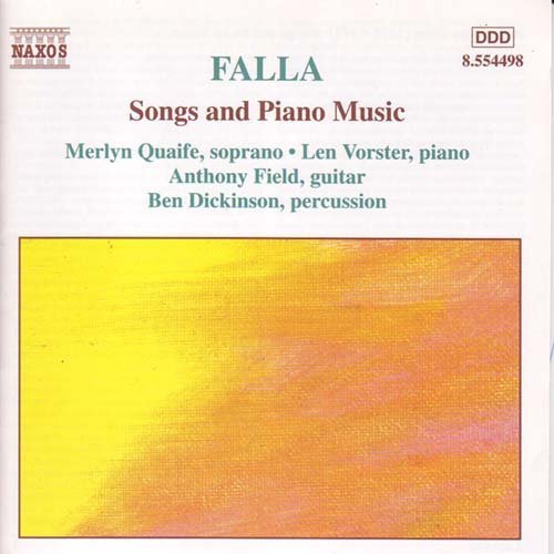 Songs & Piano Music - M. De Falla - Musiikki - Naxos - 0636943449820 - maanantai 1. toukokuuta 2000