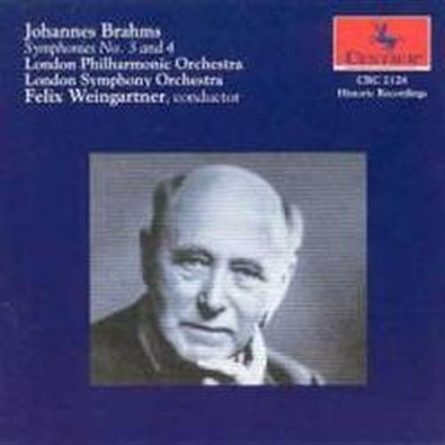 Brahms Symphonies Nos 3 - 4 - Brahms Johannes - Weingartner Felix - London Philharmonic Orchestra - London Symphony Orchestra - Música - CENTAUR - 0044747212821 - 1996