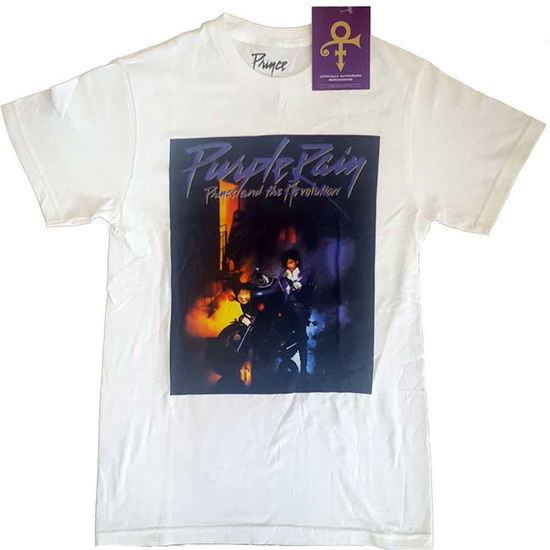 Cover for Prince · Prince Unisex T-Shirt: Purple Rain Square (White) (T-shirt) [size L] [White - Unisex edition] (2021)