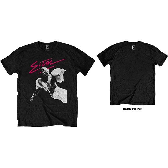 Elton John Unisex T-Shirt: Pink Brush (Back Print) - Elton John - Produtos -  - 5056170683821 - 