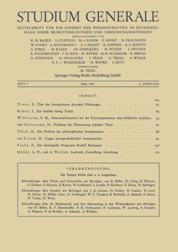 Cover for Helmuth Von Glasenapp · Studium Generale: Zeitschrift Fur Die Einheit Der Wissenchaften Im Zusammenhang Ihrer Begriffsbildungen Und Forschungmethoden (Paperback Book) [1952 edition] (1952)