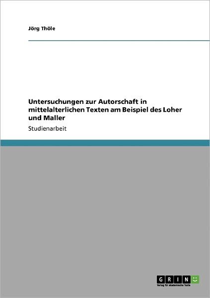 Cover for Thöle · Untersuchungen zur Autorschaft in (Buch) [German edition] (2008)