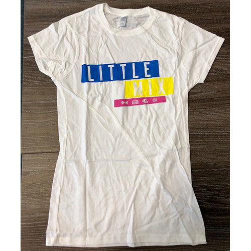 Cover for Little Mix · Little Mix Ladies T-Shirt: Logo Blue / Yellow / Pink (Ex Tour) (T-shirt) [size S] [White - Ladies edition]